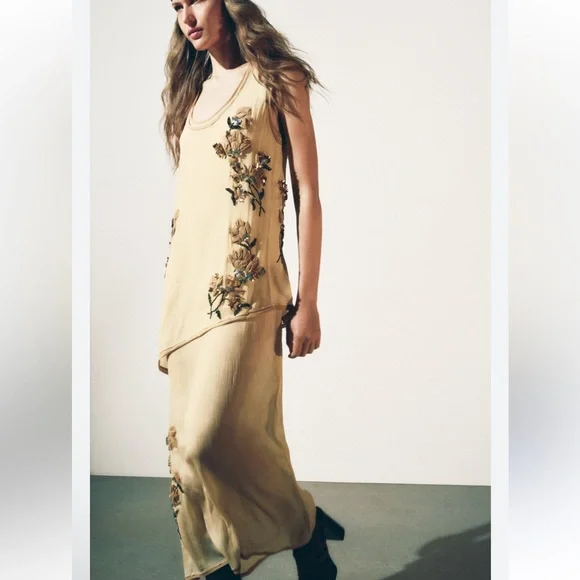 ZARA EMBROIDERED FLOWER TOP DRESS ZW COLLECTION